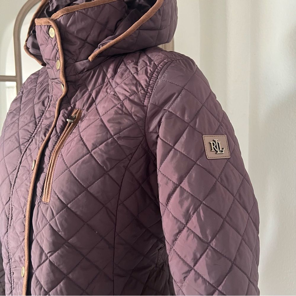 Lauren Ralph Lauren Faux-Leather-Trim Hooded Quilted Coat, Size S New w/Tag - Picture 10 of 16